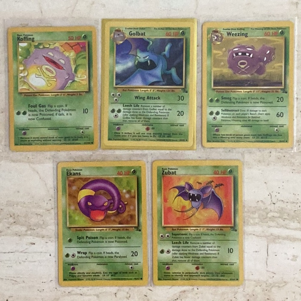 1999 Pokemon Cards Golbat 34/62 Fossil Weezing 45/62 Zubat Lot of 5 Assorted TCG